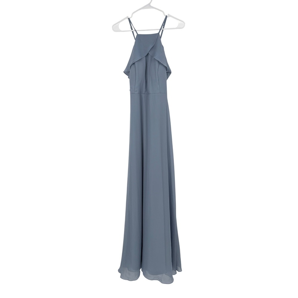 Birdy Grey Kiko Chiffon Maxi Dress Dusty Blue Ruffle Halter Neck XL Wedding NWT